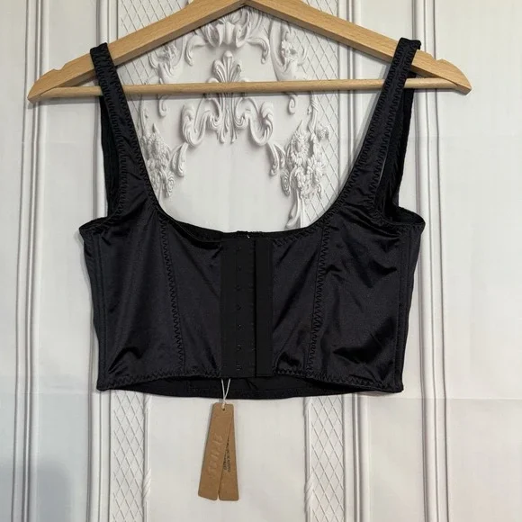 SKIMS STRETCH SATIN UNDERWIRE CORSET ONYX BLACK SIZE SMALL NWT $68